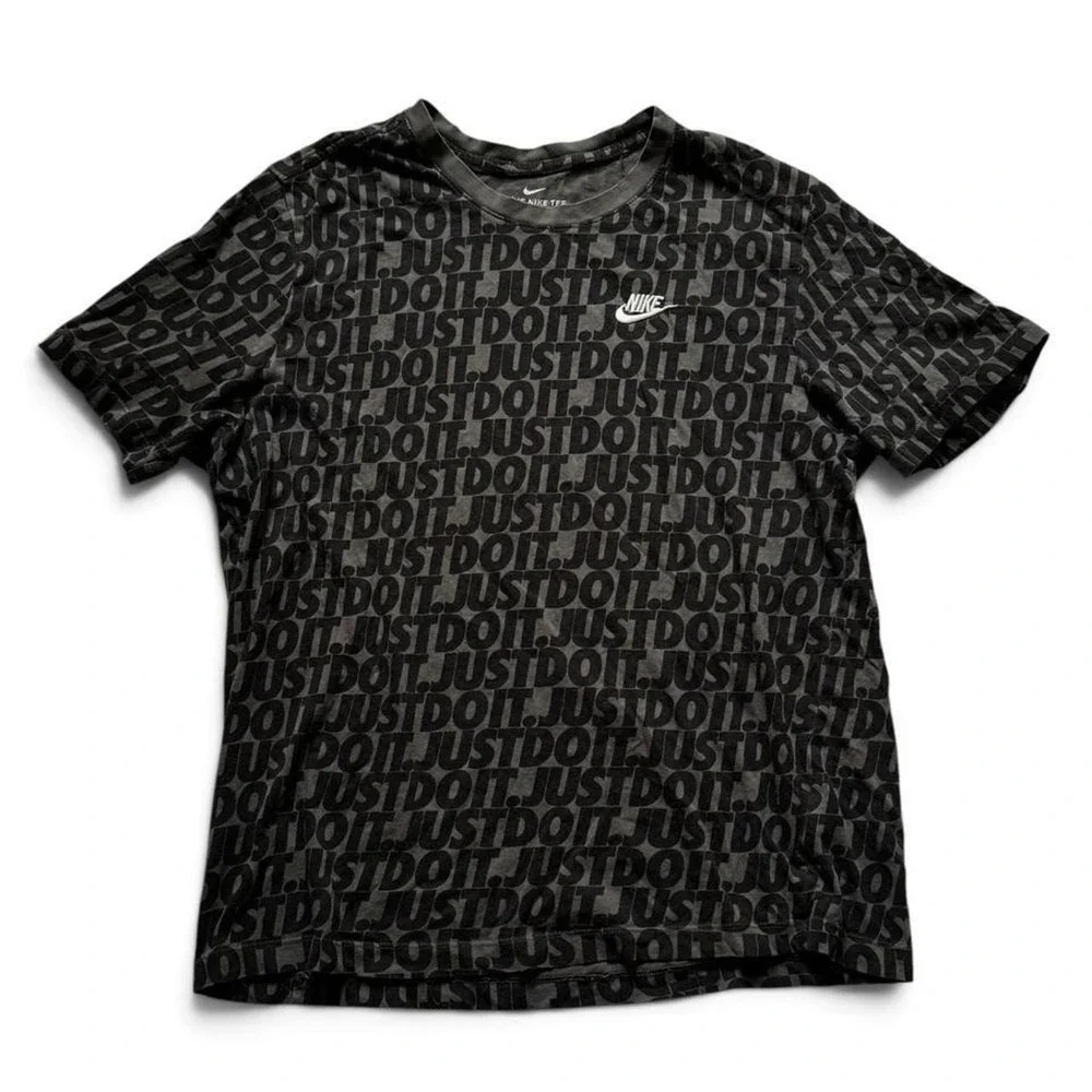 Nike Just Do It All Over Print Graphic Tee Black Charcoal Mens Large